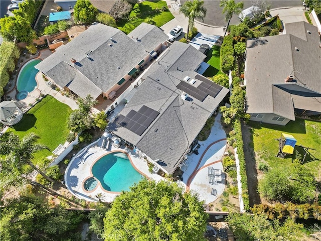 22041 Kinzie St, Chatsworth, CA 91311 - aerial perspective of suburban area featuring a pool area