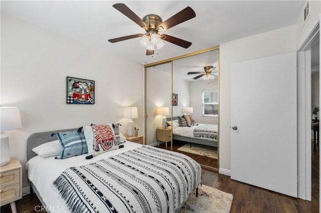 3614 Kalsman Dr Unit 1, Los Angeles, CA 90016 - bedroom featuring baseboards, a closet, visible vents, ceiling fan, and wood finished floors