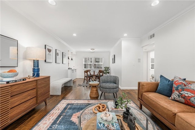 3614 Kalsman Dr Unit 1, Los Angeles, CA 90016 - living area featuring recessed lighting, visible vents, crown molding, and wood finished floors