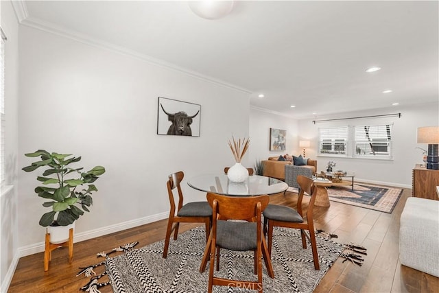3614 Kalsman Dr Unit 1, Los Angeles, CA 90016 - dining room featuring crown molding, baseboards, recessed lighting, and hardwood / wood-style flooring