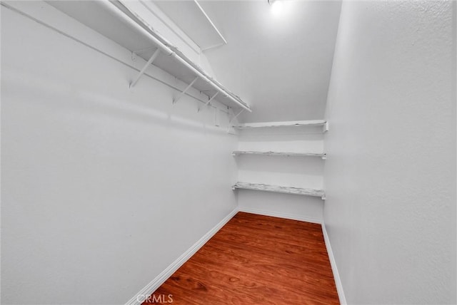 walk in closet with wood finished floors