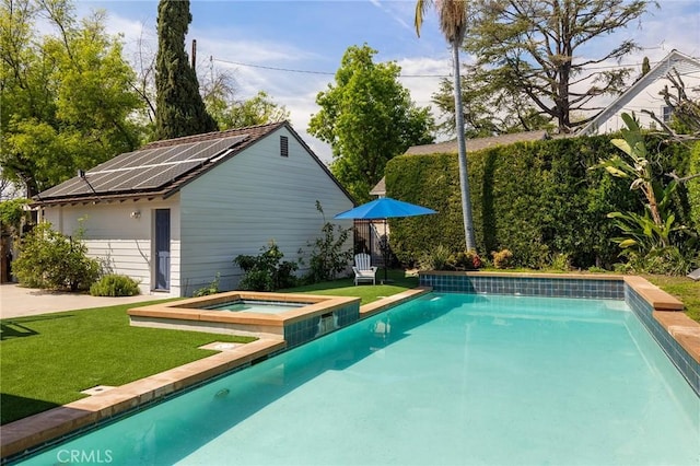 2895 Lorain Rd, San Marino, CA 91108 - outdoor pool featuring a lawn and an in ground hot tub
