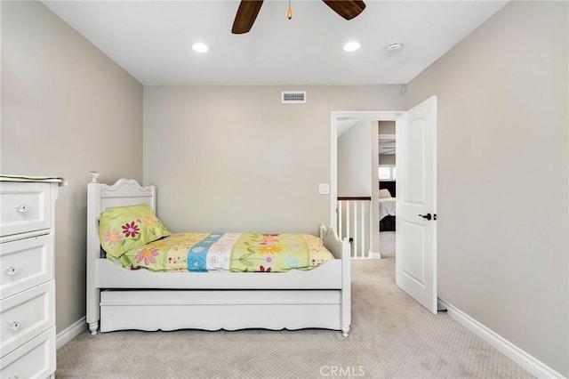 17851 Nearbank Dr, Rowland Heights, CA 91748 - bedroom with ceiling fan, visible vents, recessed lighting, and light colored carpet