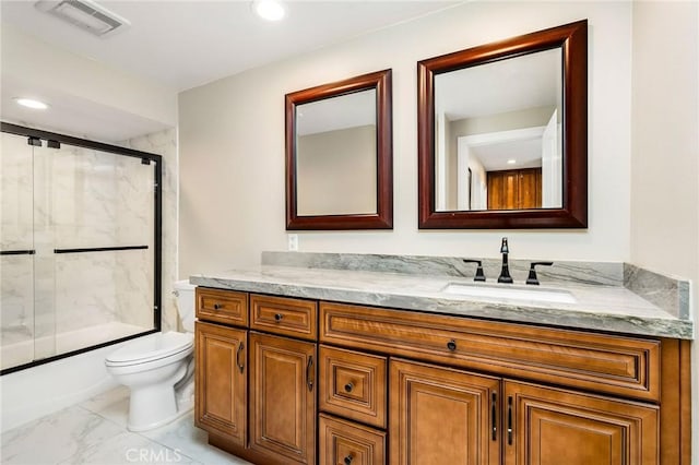 17851 Nearbank Dr, Rowland Heights, CA 91748 - bathroom featuring recessed lighting, marble finish floor, visible vents, toilet, and vanity