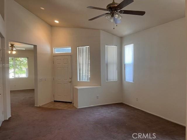 11950 Reichling Ln, Whittier, CA 90606 - carpeted spare room featuring recessed lighting, baseboards, vaulted ceiling, and ceiling fan