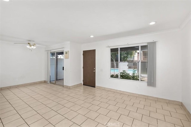 778 La Tierra St Unit H102, Corona, CA 92879 - spare room with ornamental molding, a ceiling fan, and recessed lighting