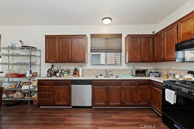 5166 Contay Way, Jurupa Valley, CA 92509 - kitchen featuring black appliances, a sink, light countertops, and dark wood-style floors