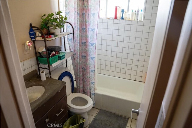 9925 Woodrich Ln, El Monte, CA 91731 - bathroom with shower / bath combination with curtain, tile patterned floors, vanity, and toilet