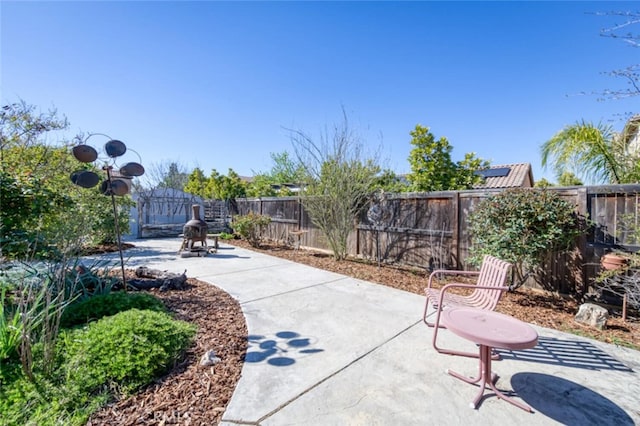 view of community featuring a patio and a fenced backyard