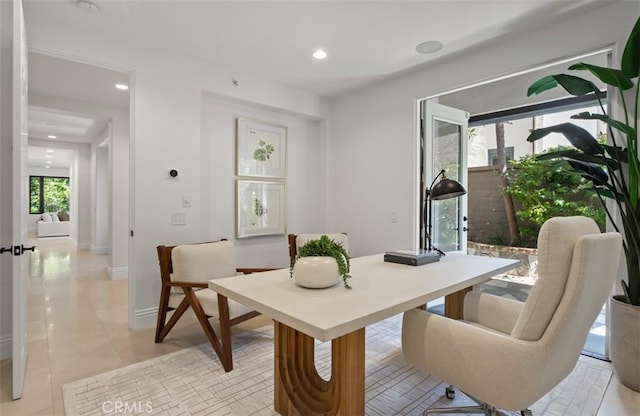 21 Observatory, Newport Coast, CA 92657 - dining area featuring recessed lighting, a desk, and light tile patterned floors