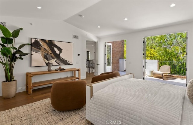 21 Observatory, Newport Coast, CA 92657 - bedroom with access to exterior, wood finished floors, vaulted ceiling, and recessed lighting