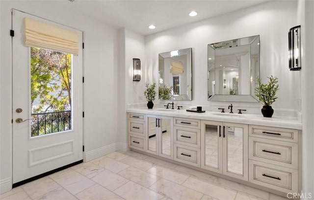 21 Observatory, Newport Coast, CA 92657 - full bath featuring double vanity, marble look tile flooring, and recessed lighting