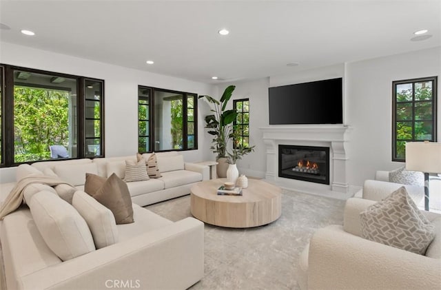 21 Observatory, Newport Coast, CA 92657 - living room featuring a glass covered fireplace and recessed lighting