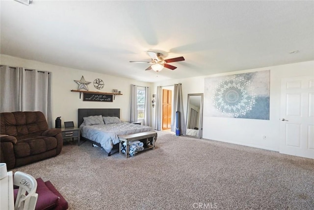 bedroom featuring carpet flooring and ceiling fan