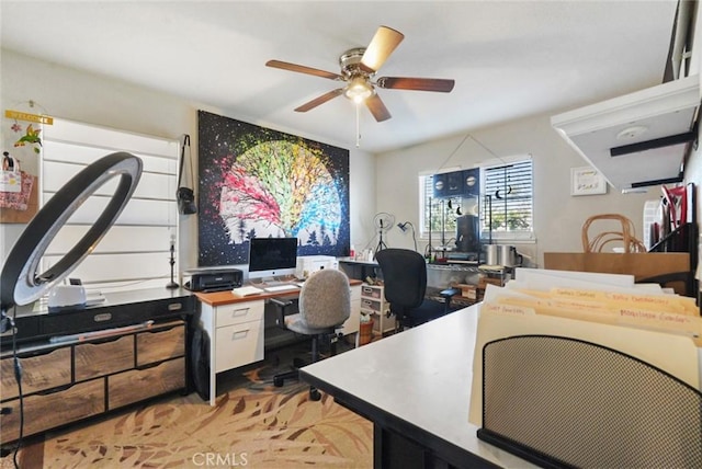 home office with a ceiling fan