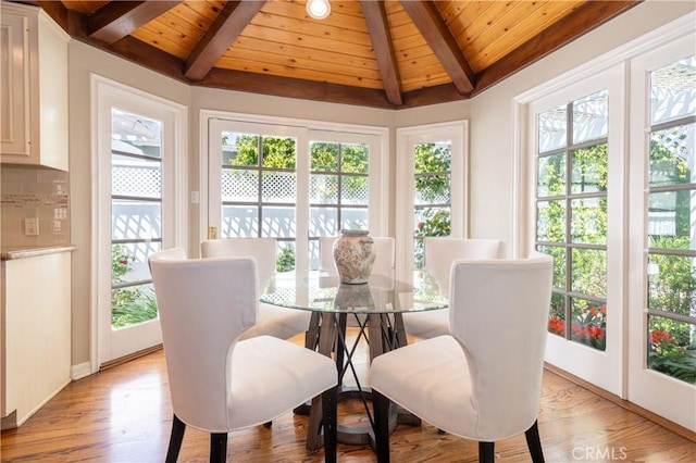 sunroom with beam ceiling and a wealth of natural light