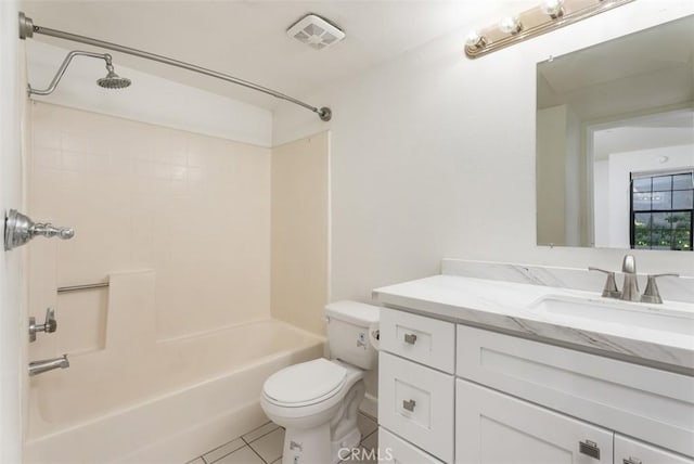 1044 Calle Del Cerro Unit 301, San Clemente, CA 92672 - full bathroom with visible vents, toilet, vanity, shower / bathtub combination, and tile patterned floors