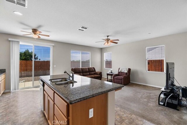 930 Travertine Way, Atwater, CA 95301 - kitchen featuring a sink, visible vents, and a ceiling fan