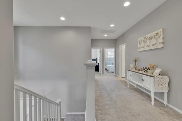 1132 Cherry Tree Ln, Vista, CA 92084 - hall featuring carpet floors, recessed lighting, and an upstairs landing