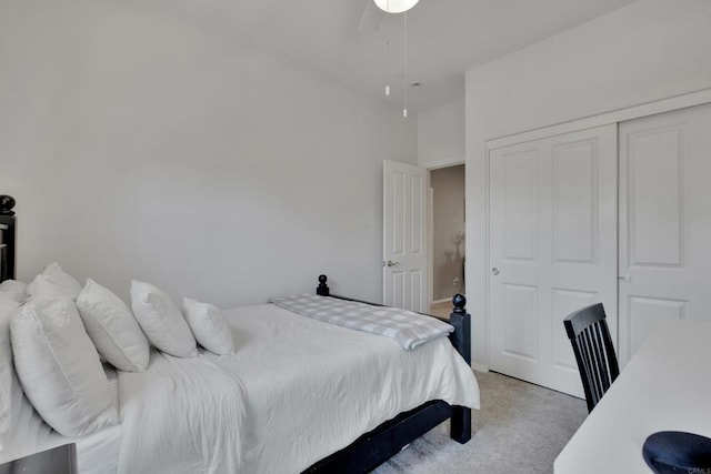 1132 Cherry Tree Ln, Vista, CA 92084 - bedroom featuring light colored carpet, a closet, and ceiling fan
