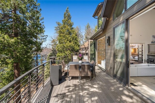 496 N State Highway 173, Lake Arrowhead, CA 92352 - wooden deck featuring outdoor dining area