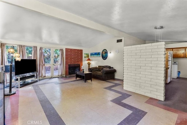 1768 Wright St, Pomona, CA 91766 - living area featuring inlaid floor details and a brick fireplace