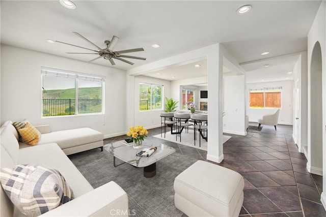 11834 Greenbluff Way, Yucaipa, CA 92399 - living room featuring recessed lighting, baseboards, and ceiling fan