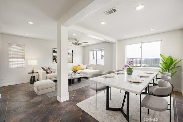 11834 Greenbluff Way, Yucaipa, CA 92399 - dining area with baseboards, recessed lighting, and a ceiling fan