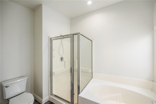 11834 Greenbluff Way, Yucaipa, CA 92399 - full bathroom featuring toilet, a bath, a shower stall, and recessed lighting