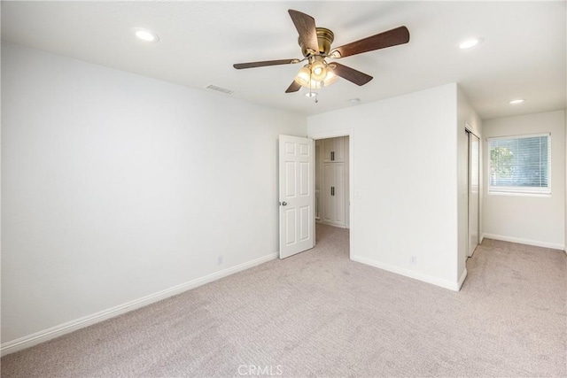 11834 Greenbluff Way, Yucaipa, CA 92399 - unfurnished bedroom featuring light carpet, baseboards, recessed lighting, a closet, and ceiling fan