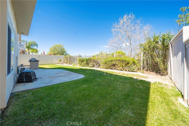view of yard with a patio area and a fenced backyard