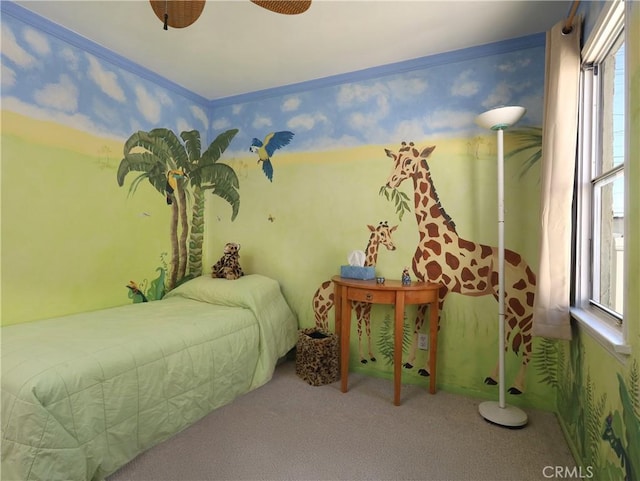 carpeted bedroom with multiple windows