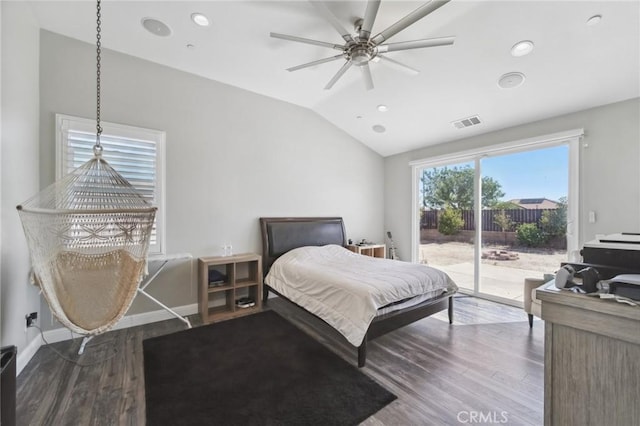 41908 Sonoma Rd, Palmdale, CA 93551 - bedroom with access to outside, vaulted ceiling, wood finished floors, and recessed lighting