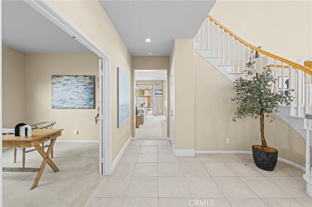 45422 Camino Monzon, Temecula, CA 92592 - foyer with stairs, light tile patterned flooring, baseboards, and recessed lighting