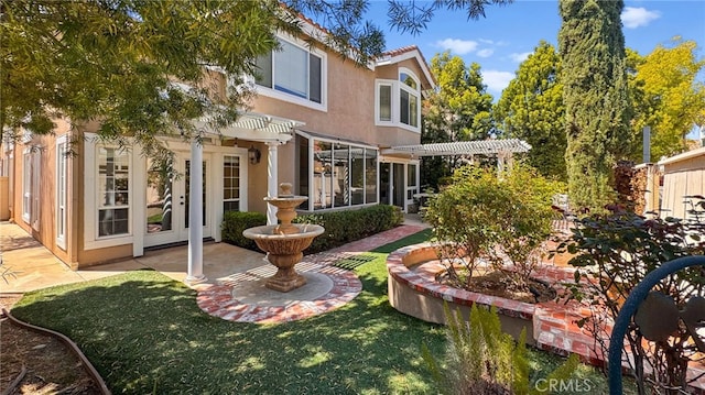 45422 Camino Monzon, Temecula, CA 92592 - rear view of property with a pergola, stucco siding, a patio, and french doors