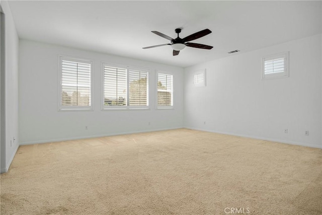 28514 High Ridge Dr, Saugus, CA 91390 - unfurnished room with visible vents, baseboards, light colored carpet, and ceiling fan
