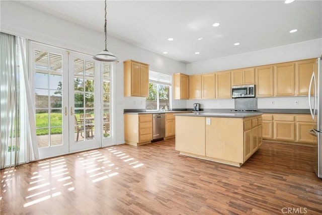 28514 High Ridge Dr, Saugus, CA 91390 - kitchen featuring appliances with stainless steel finishes, wood finished floors, and light brown cabinets