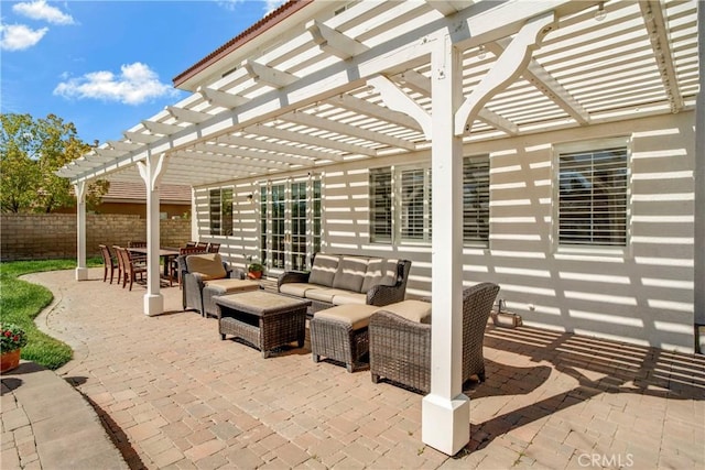 28514 High Ridge Dr, Saugus, CA 91390 - view of patio featuring outdoor dining space, fence, an outdoor hangout area, and a pergola