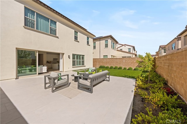 108 Hyperion, Irvine, CA 92618 - view of patio with a fenced backyard and outdoor lounge area