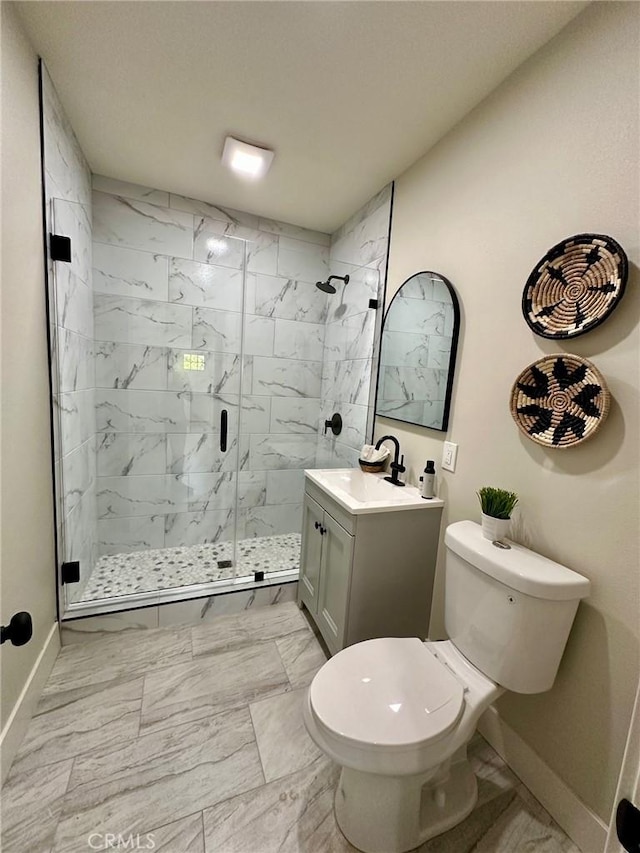 2209 W Glendon Way, Alhambra, CA 91803 - full bath featuring baseboards, vanity, toilet, marble look tiles, and a marble finish shower