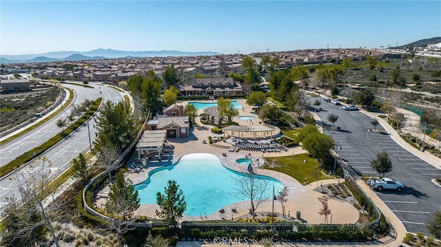 bird's eye view with a mountain view