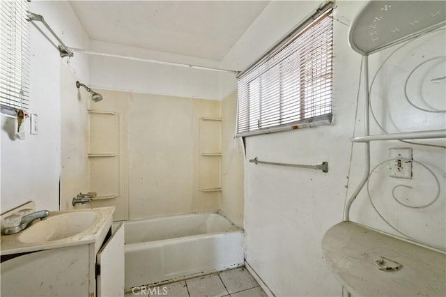 bathroom featuring shower / bath combination, vanity, and tile patterned floors