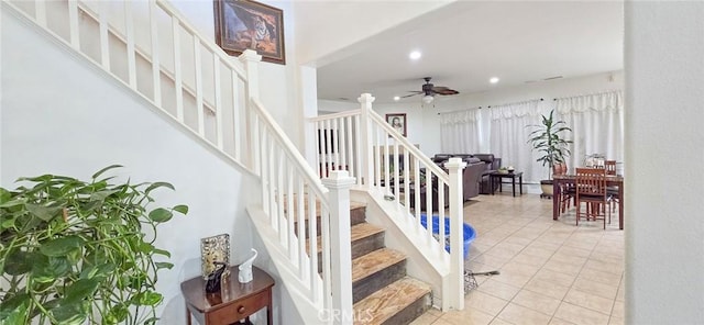 37280 Parkway Dr, Beaumont, CA 92223 - stairway featuring recessed lighting, tile patterned flooring, and ceiling fan
