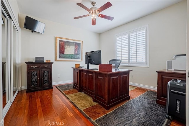 424 Camino De Encanto, Redondo Beach, CA 90277 - home office with baseboards, a ceiling fan, and dark wood finished floors