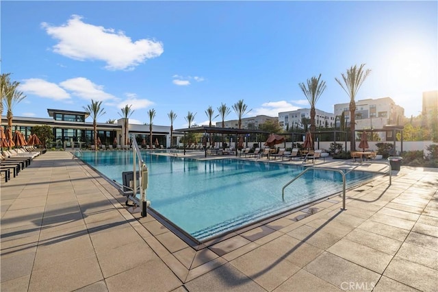 pool with a patio