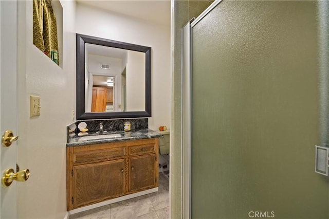 41018 40th St W, Palmdale, CA 93551 - bathroom with a stall shower, vanity, and backsplash
