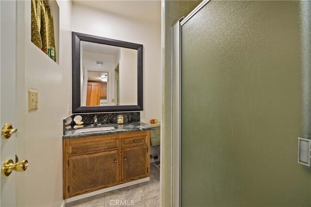 41018 40th St W, Palmdale, CA 93551 - full bathroom with vanity, a stall shower, and tasteful backsplash