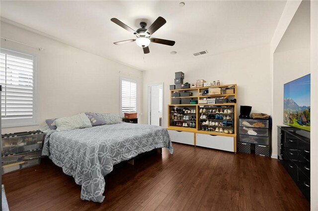 5384 Palestrina Way, Fontana, CA 92336 - bedroom featuring visible vents, a ceiling fan, and wood finished floors