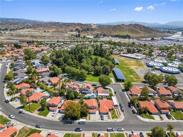 aerial view featuring a residential view and a mountain view