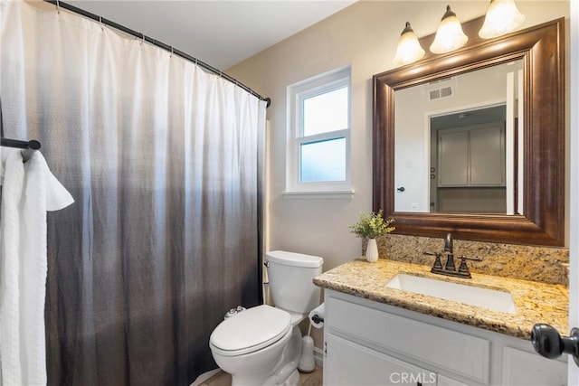 27884 Beacon St, Castaic, CA 91384 - bathroom with toilet, visible vents, a shower with shower curtain, and vanity
